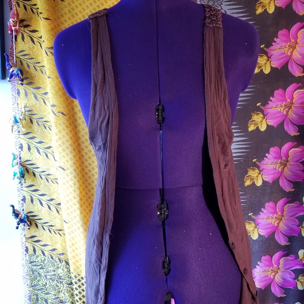 Brown, Slouchy, 70s-style Crochet Vest